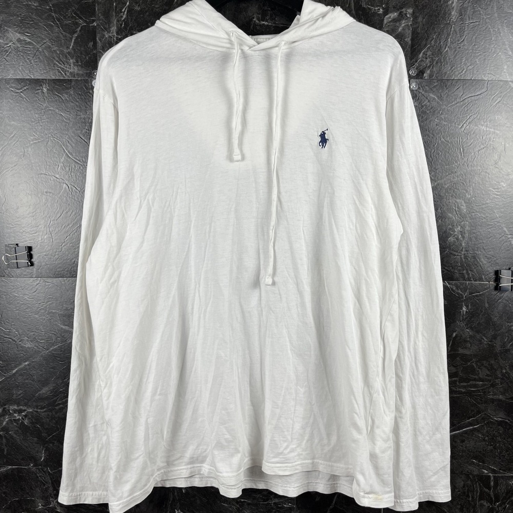 Polo Ralph Lauren Men's White Jersey Hooded Shirt Large -Flaws